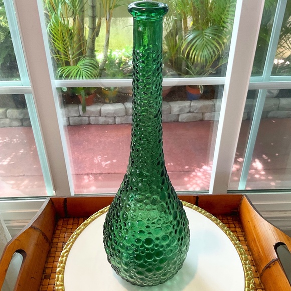 VTG MCM Empoli Green 15” Hobnail Bubble Glass Vase Genie Bottle - Picture 1 of 5